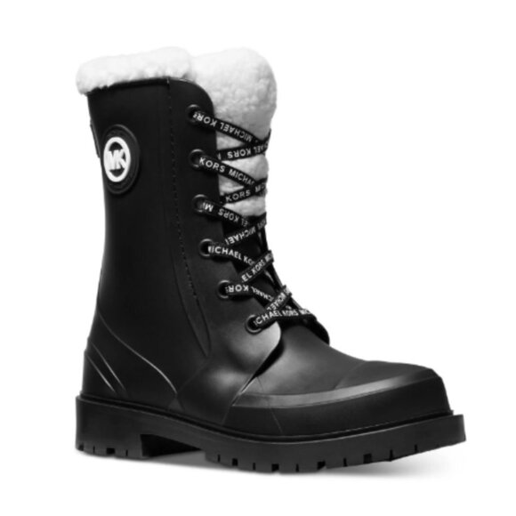 MICHAEL Michael Kors Women's Montaigne Rain Boots Faux Fur Logo Black 6 NIB - Picture 1 of 14